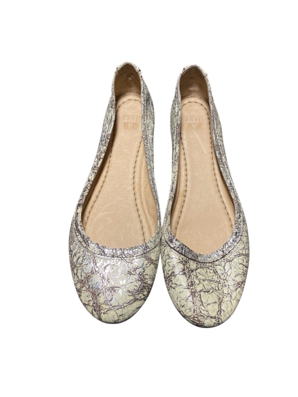 Frye Carson Metallic Cracked Ballet Leather Flats Size 8:5
